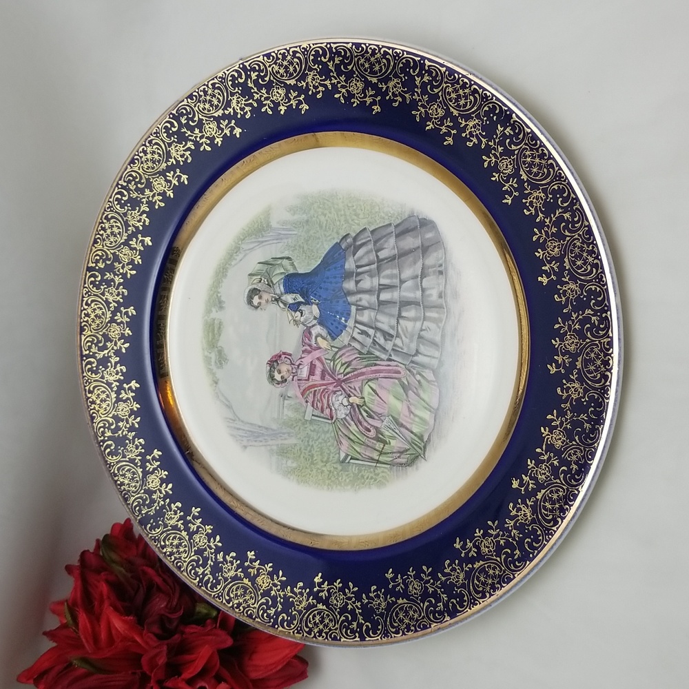 Nasco Japan Victorian Ladies Cobalt Gilded Dinner Plate